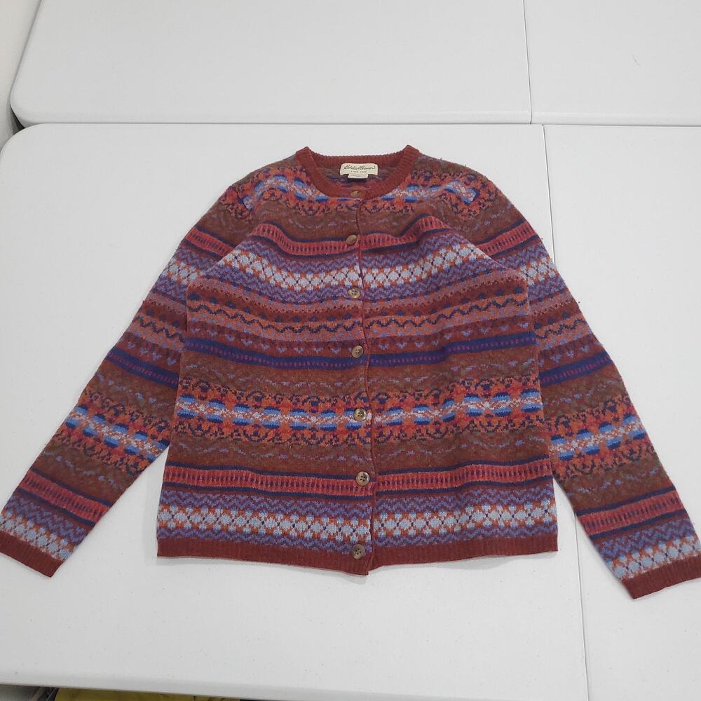 Vintage Eddie Bauer Cardigan Sweater Womens Petite XS Multicolor Fair Isle
